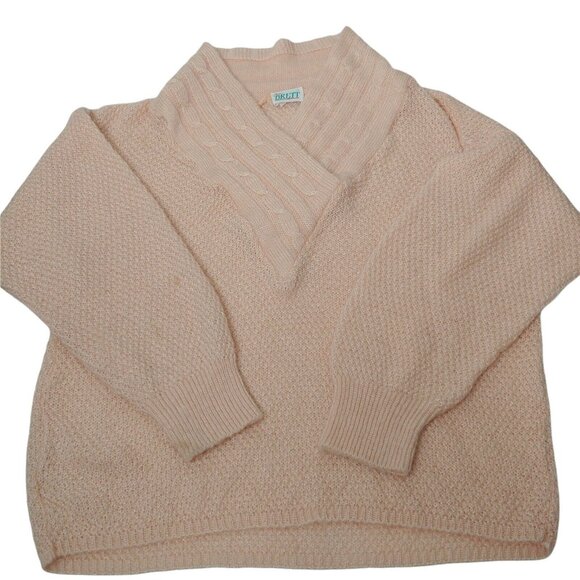 Vintage 80s Sue Brett Womens M Sweater Peach Pullover Mixed Knit Shawl Collar - Picture 3 of 11